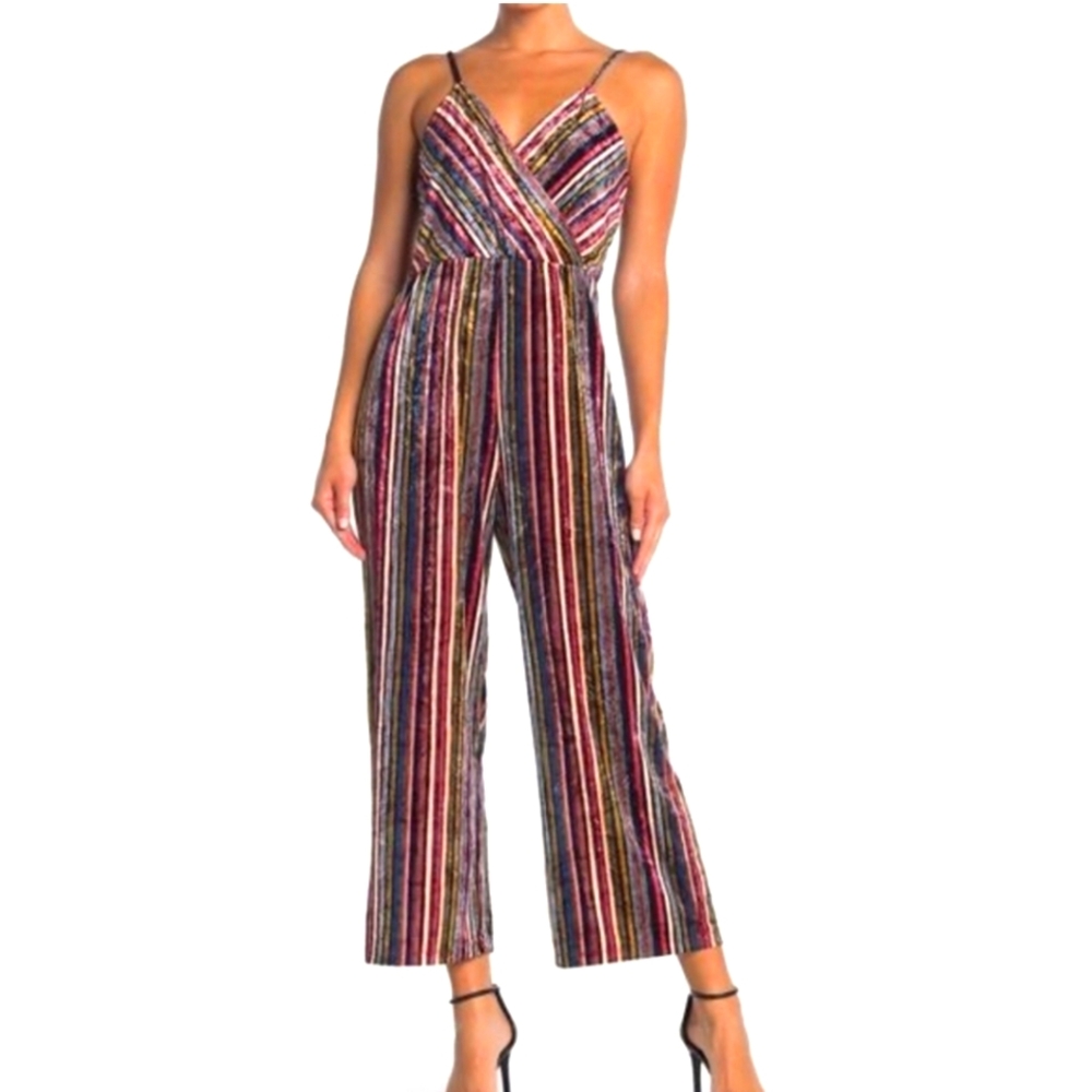 Hiatus stripe velvet jumpsuit